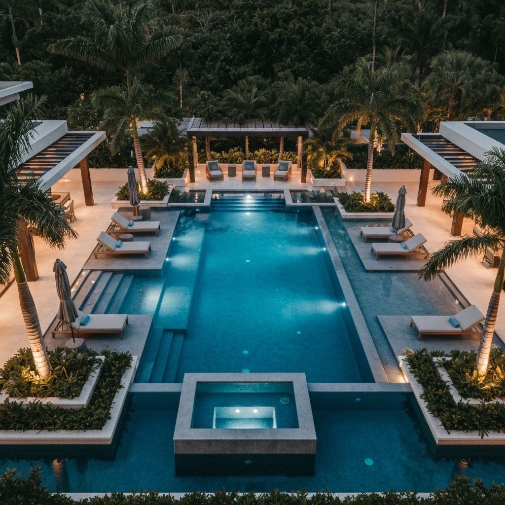 Beautiful shining pool spa